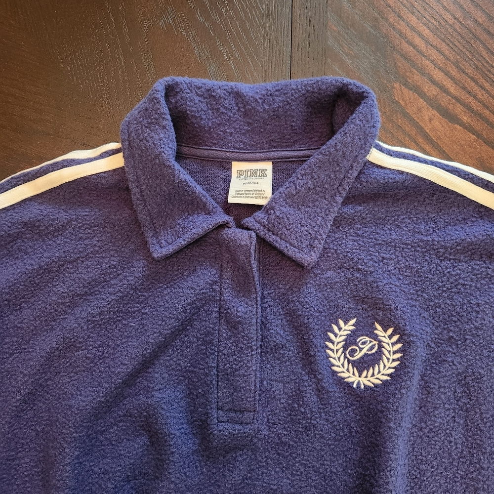 Victoria's Secret PINK Womens Fleece Cropped Polo Sweatshirt.Midnight Navy - Picture 10 of 12